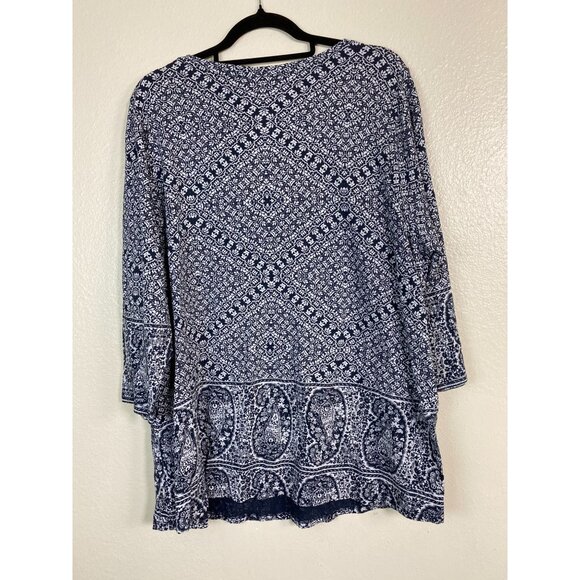 Lucky Brand Women Paisley Floral Boho Tunic Top 3X Cotton Modal Blue Peasant - Picture 10 of 12
